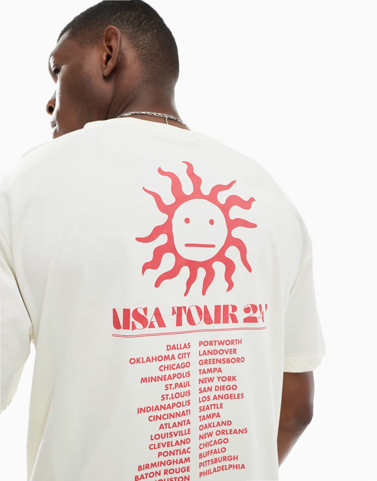 oversized fit t-shirt with USA tour back print in beige