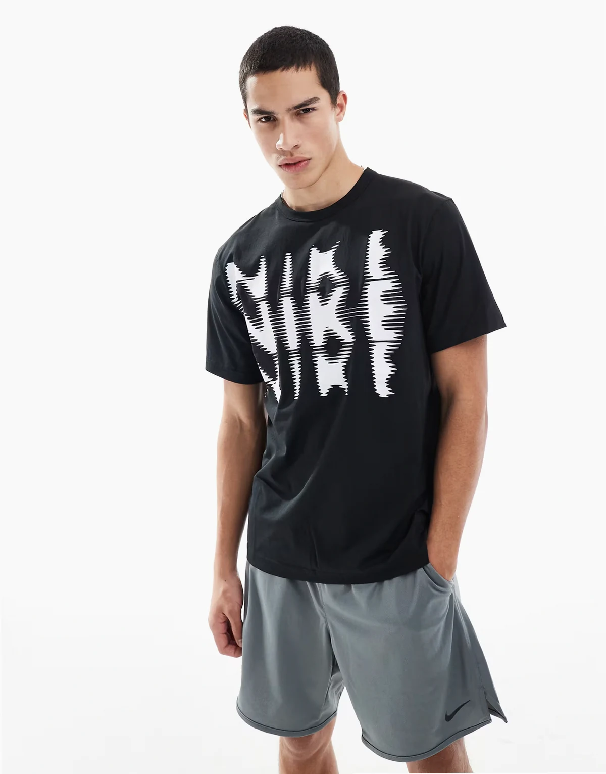 blurred swoosh graphic T-shirt in black