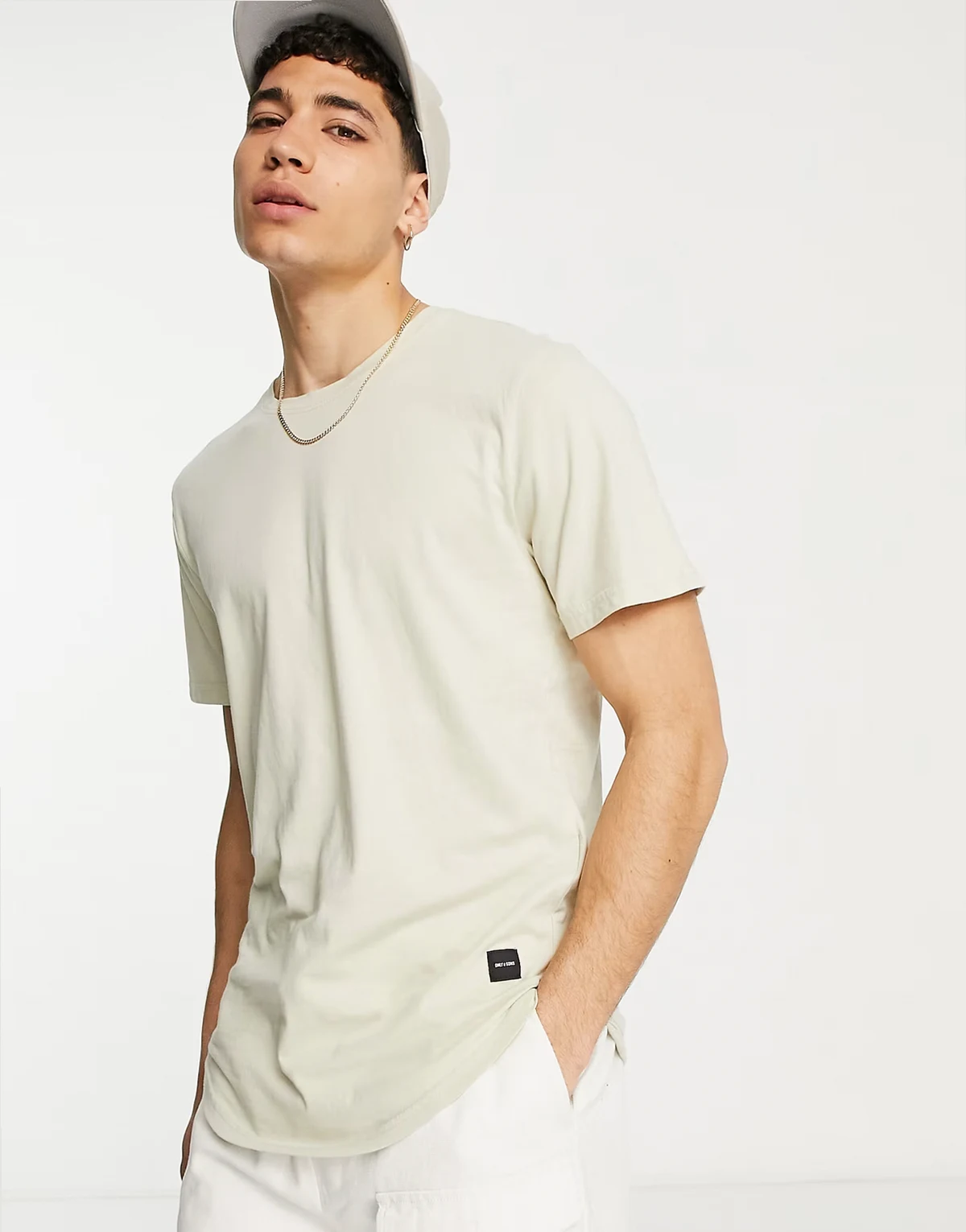 longline curve hem t-shirt in beige