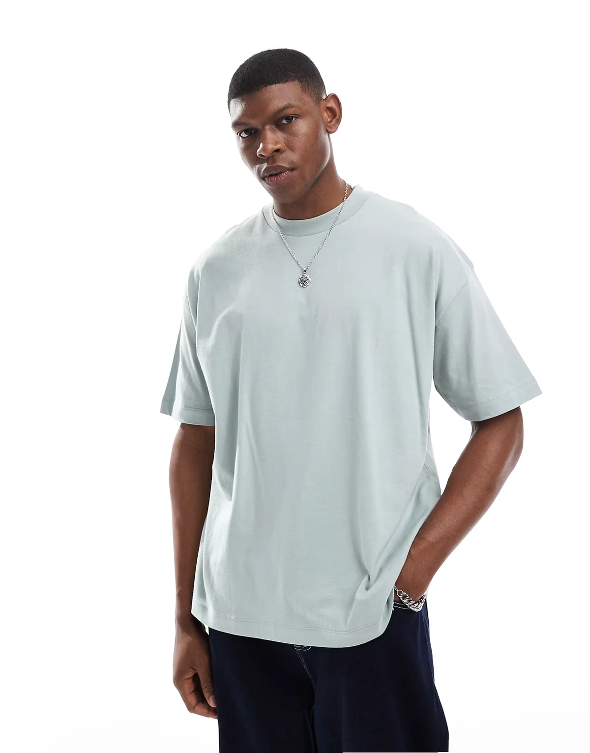 – Basic – Szałwiowy T-shirt oversize