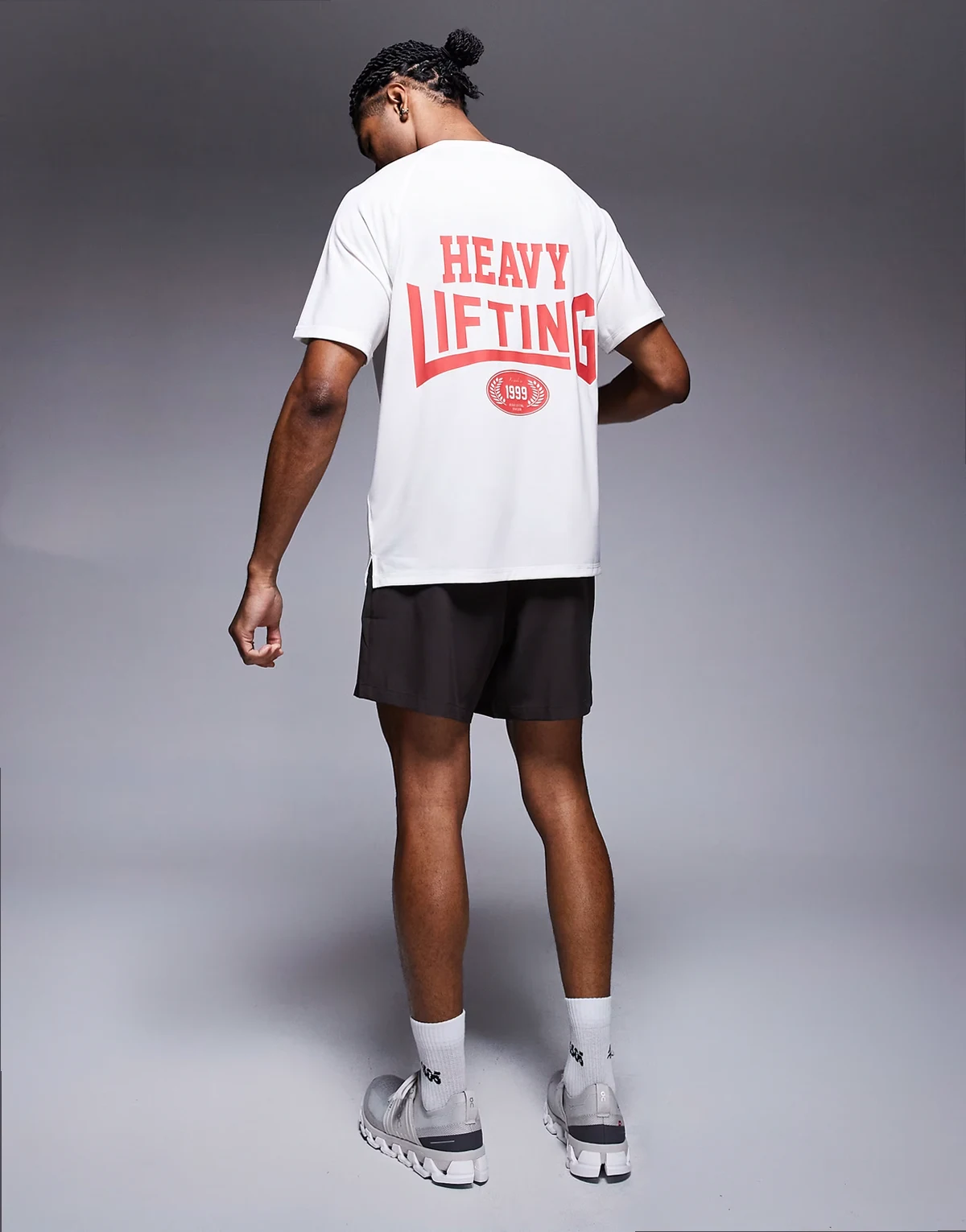 Heavy Lifting quick dry back print performance T-shirt in vintage white