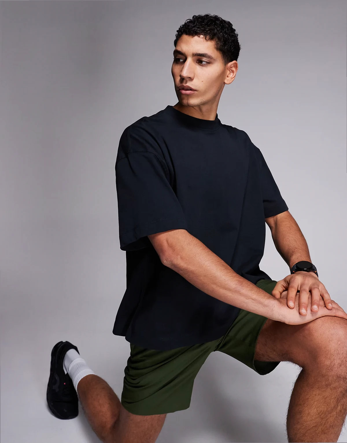 quick dry boxy cropped heavyweight cotton training T-shirt in black