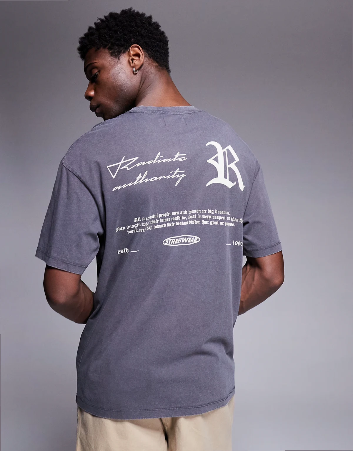 oversized T-shirt with gothic text backprint in dark gray