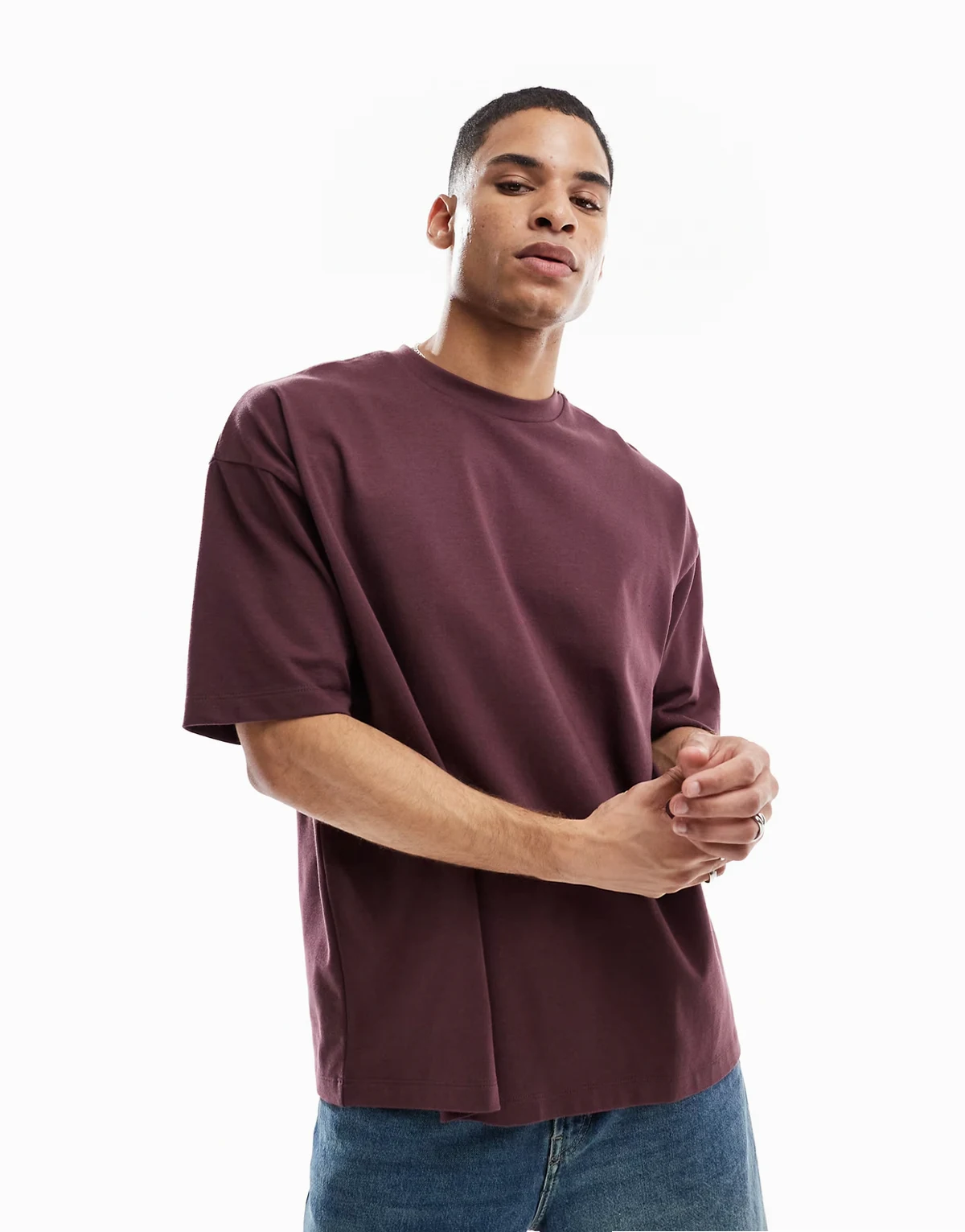 – Bordowy gruby T-shirt oversize