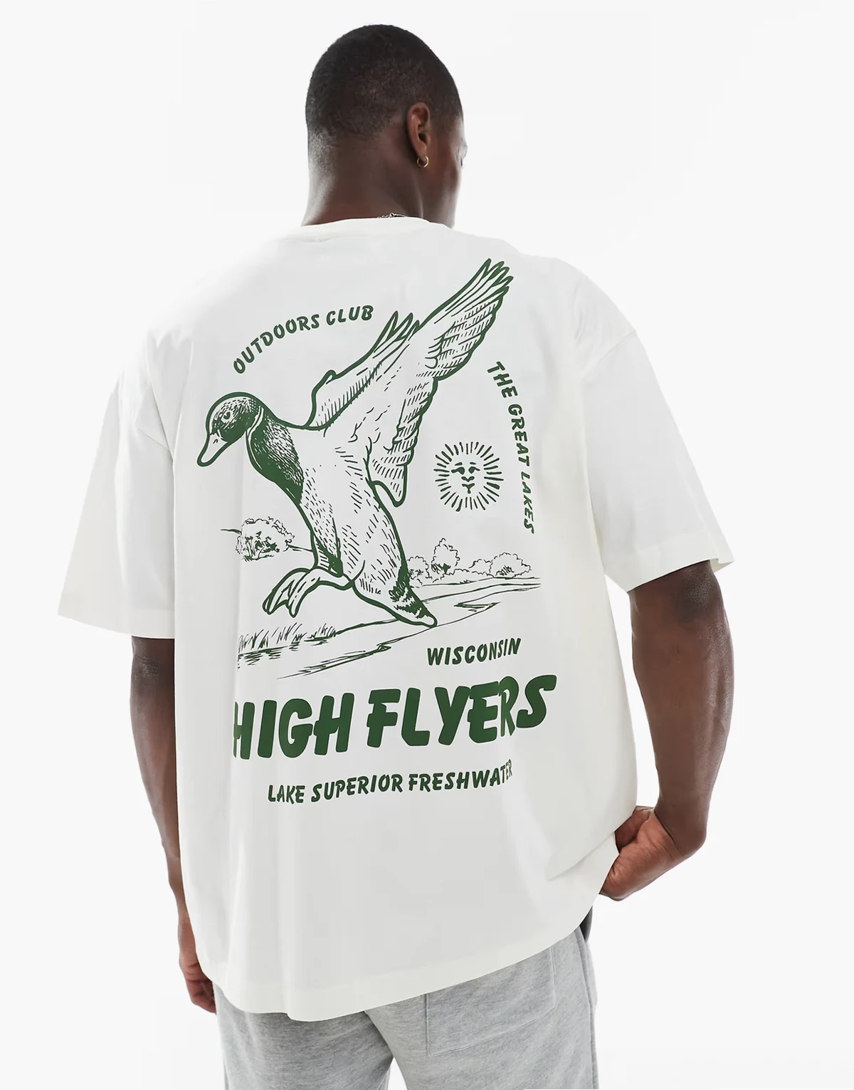 – T-shirt oversize w kolorze złamanej bieli z nadrukiem kaczki