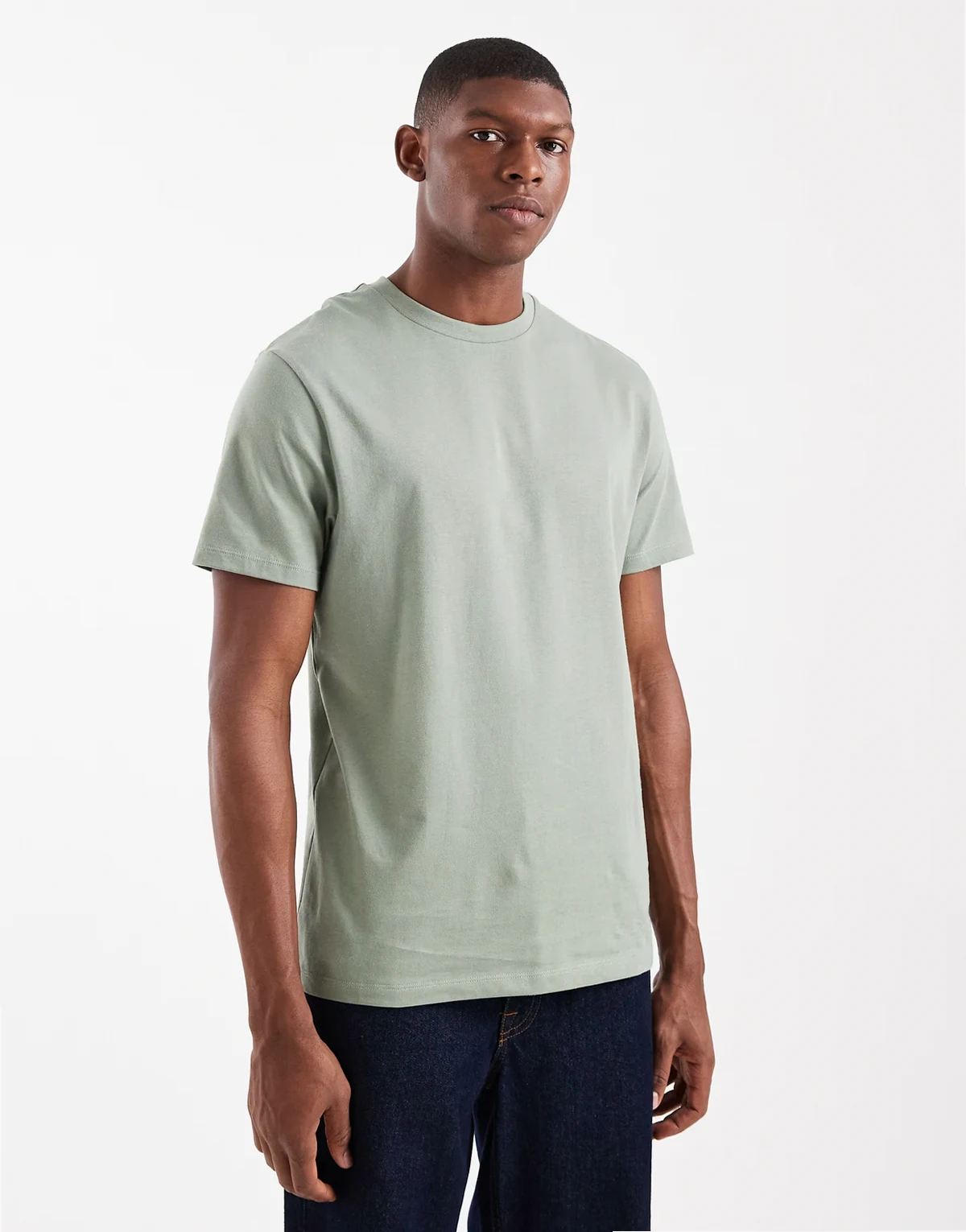 – Basic – Jasnozielony T-shirt z okrągłym dekoltem