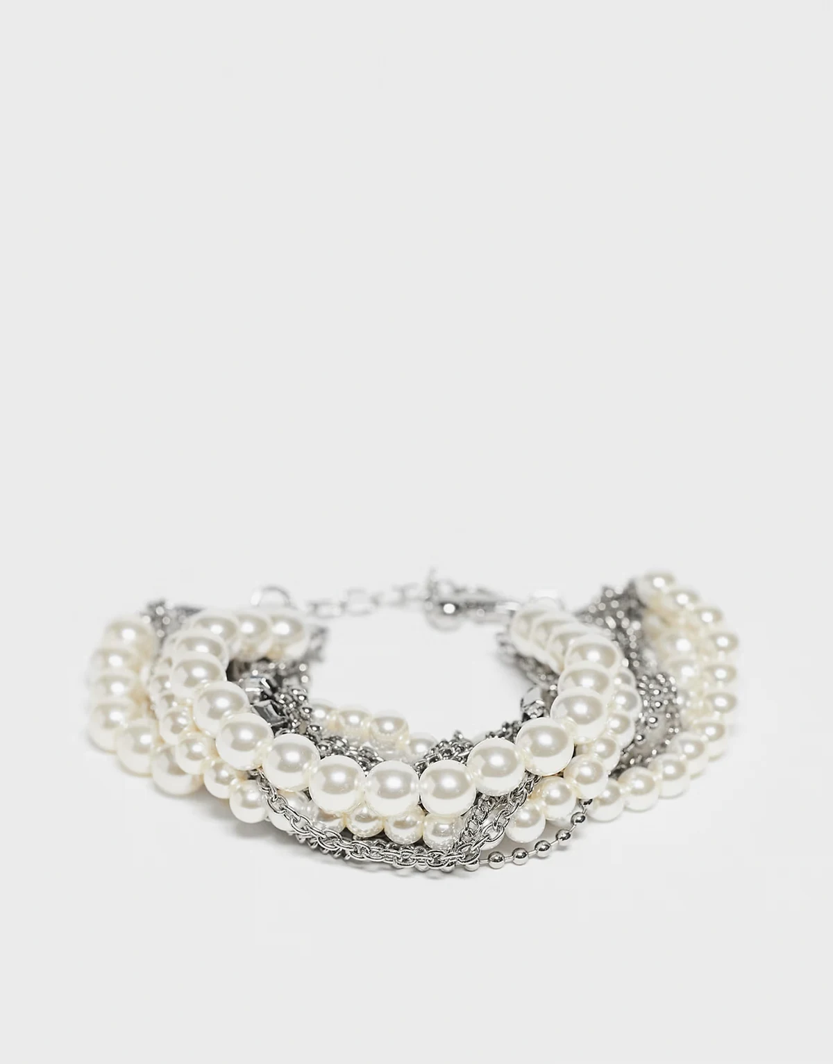 Unisex – Warstwowa bransoletka w odcieniu srebra z perełkami