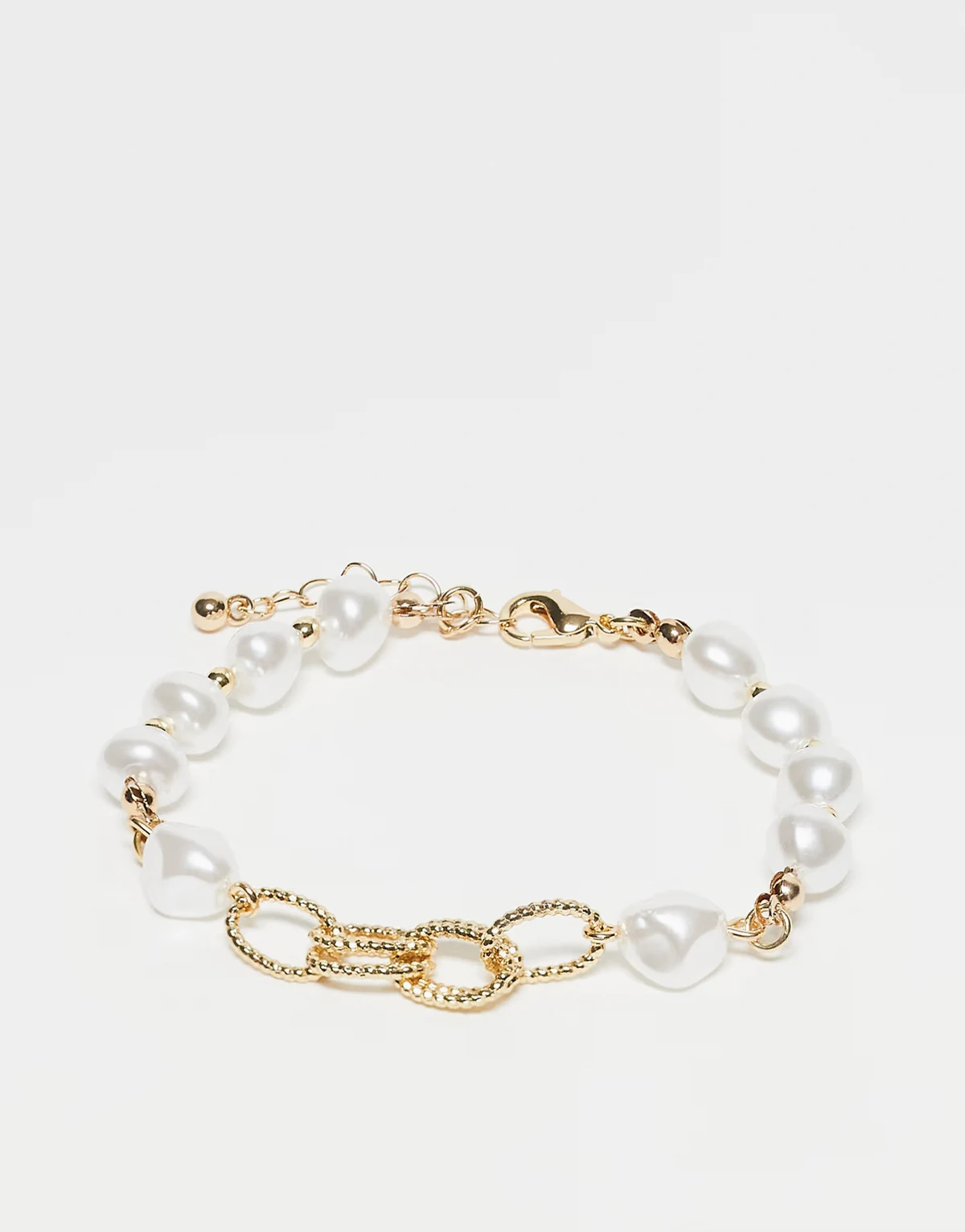 – Zestaw 2 bransoletek łańcuszkowych unisex w odcieniu złota z perełkami
