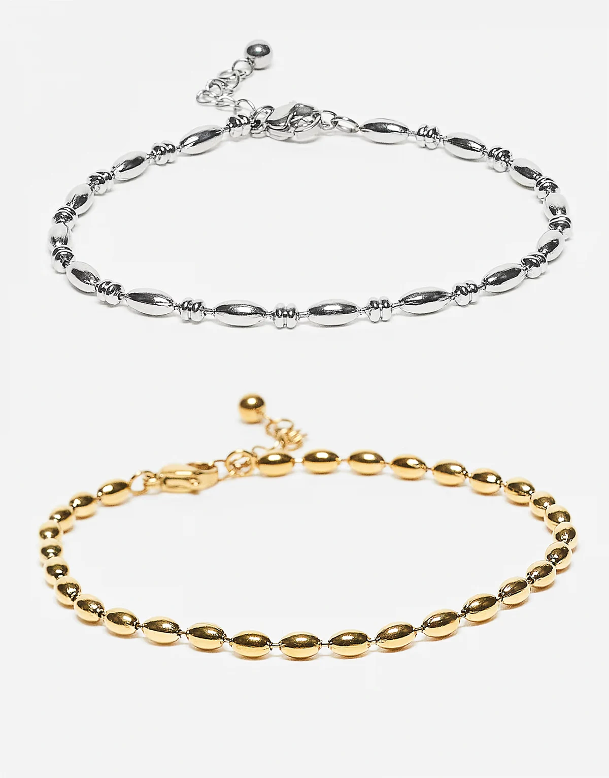 – Zestaw 2 bransoletek łańcuszkowych z kulkami z wodoodpornej stali nierdzewnej w kolorach srebrnym i złotym