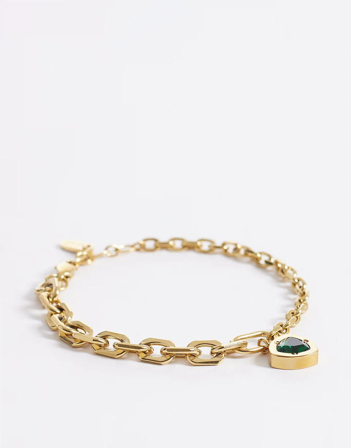 – Bransoletka ze stali nierdzewnej w złotym kolorze z zawieszką z zielonym kryształkiem