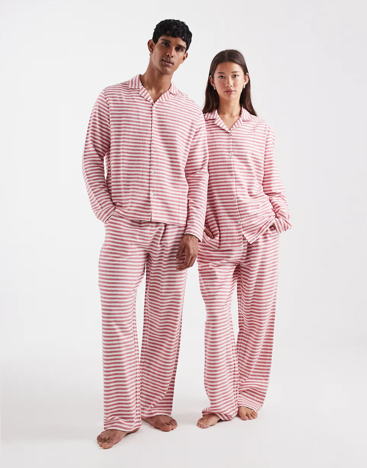 pajama set in red brushed stripe