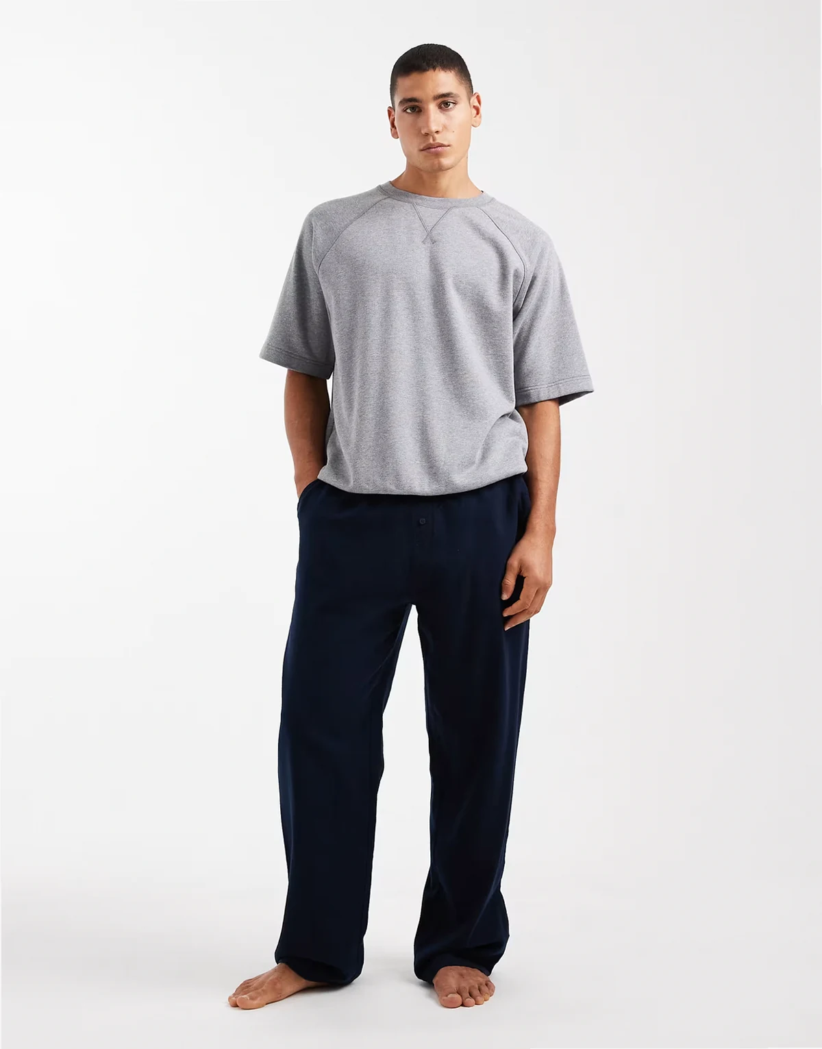– Angeraute Lounge-Hose aus Baumwolle in Marineblau