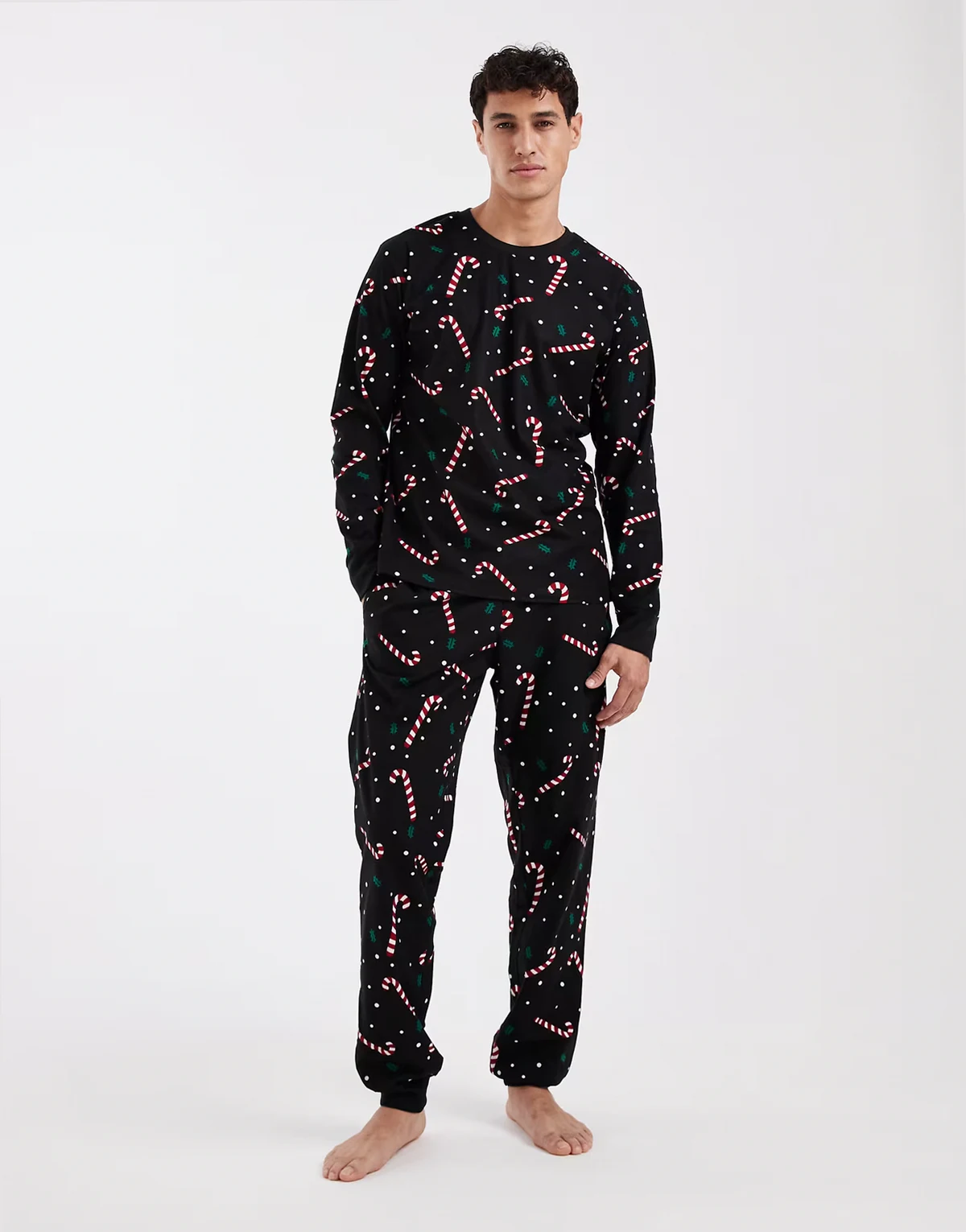 – Lounge-Set in Schwarz mit Zuckerstangen-Muster