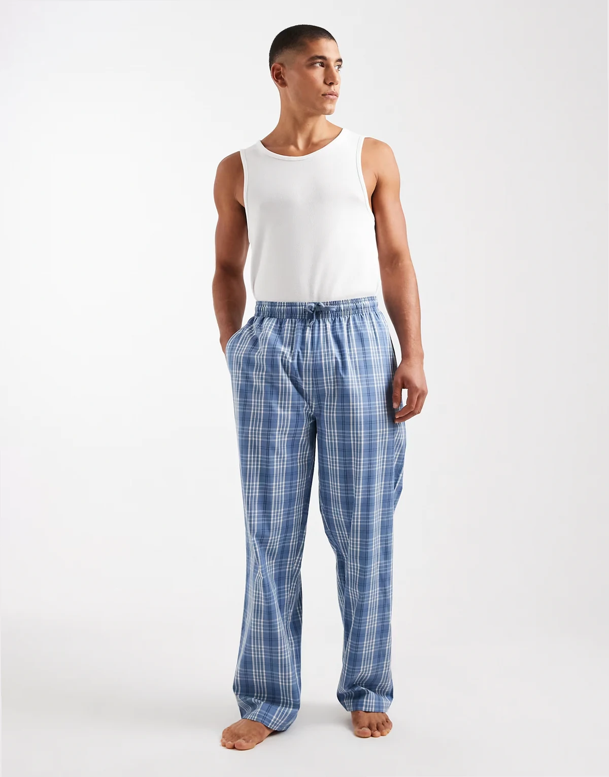 – Lounge-Hose in Blau mit Karomuster