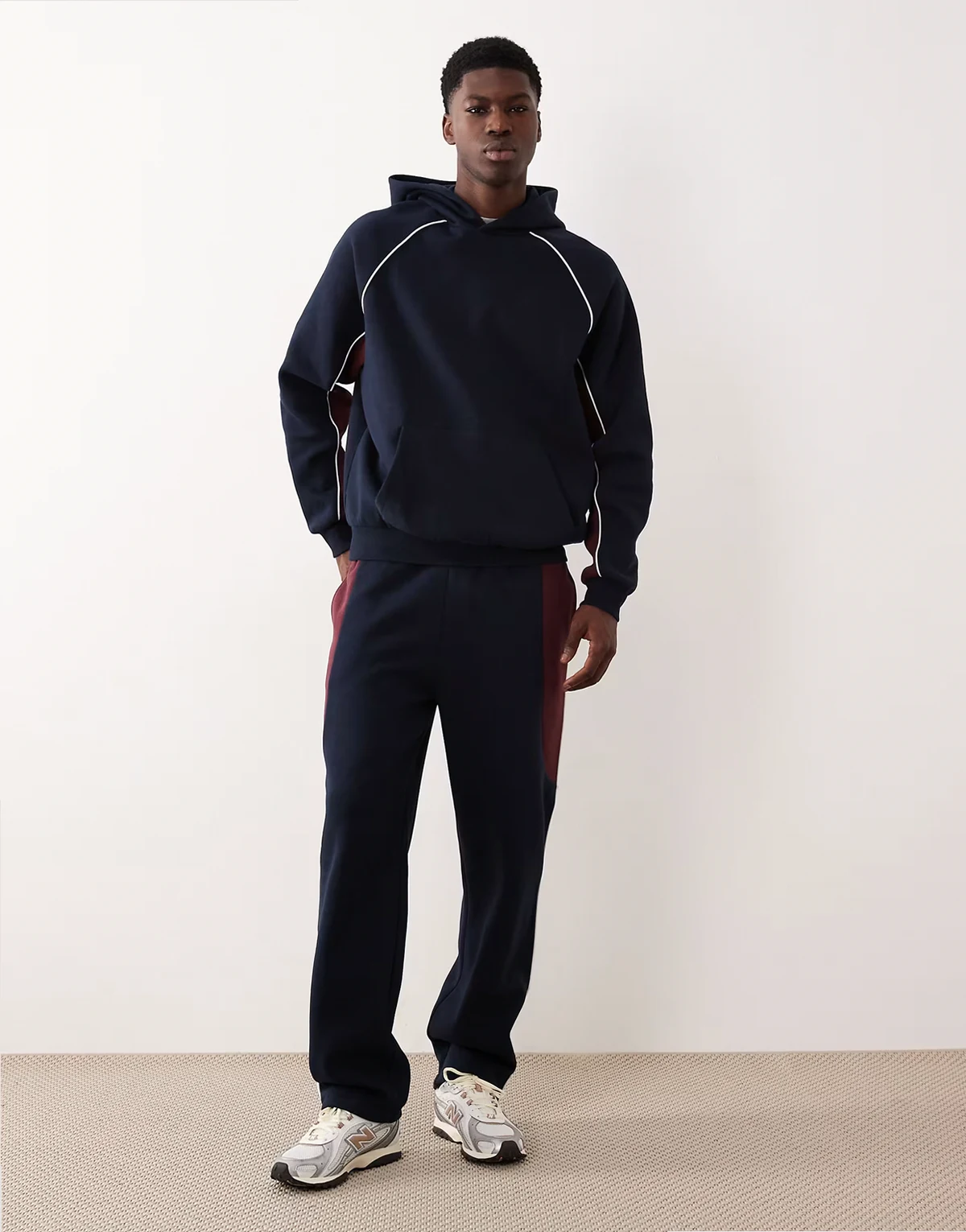 cut and sew hoodie and sweatpants set in navy