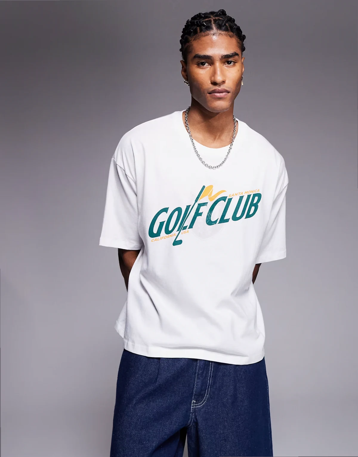 – Biały T-shirt oversize o pudełkowym kroju z grafiką z motywem golfu