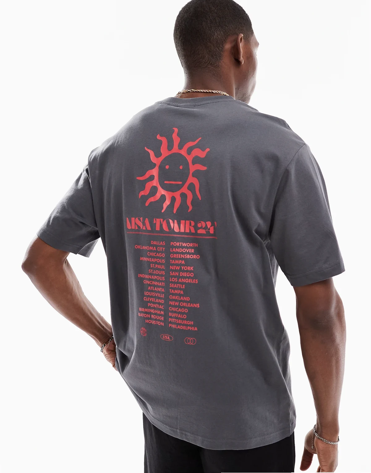 oversized fit t-shirt with USA tour back print in charcoal