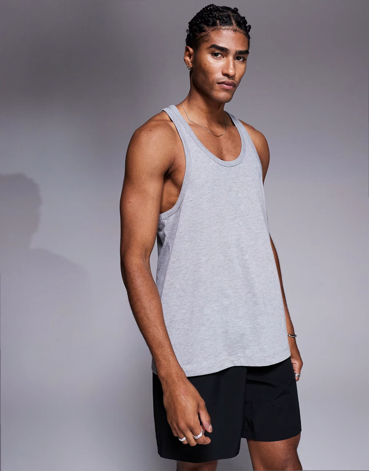 Icon cotton stringer tank top with quick dry finish in gray