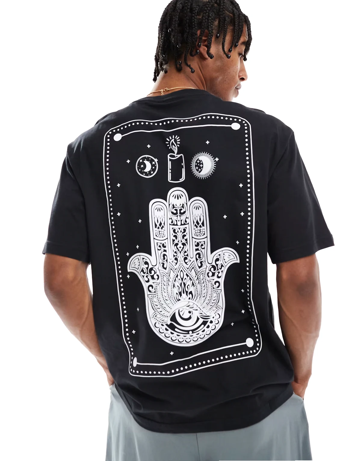 oversized fit t-shirt with hamsa hand print in black