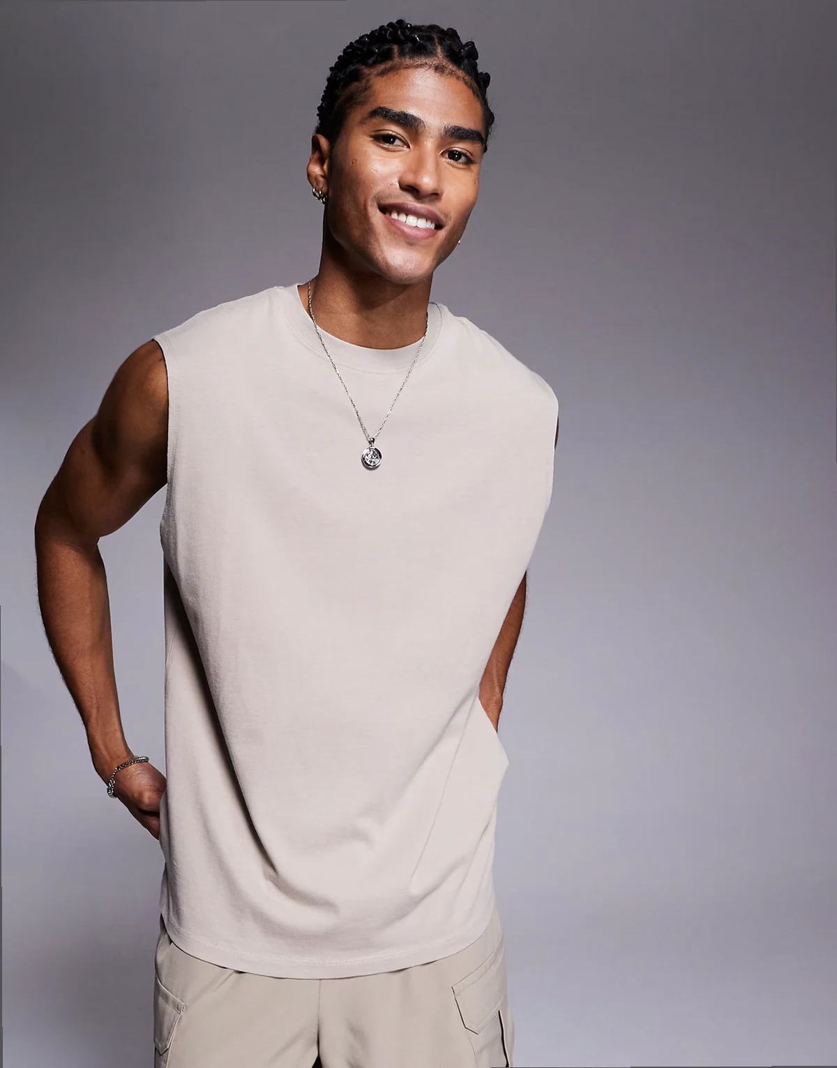 Icon cotton oversized pump training tank with quick dry finish in washed stone