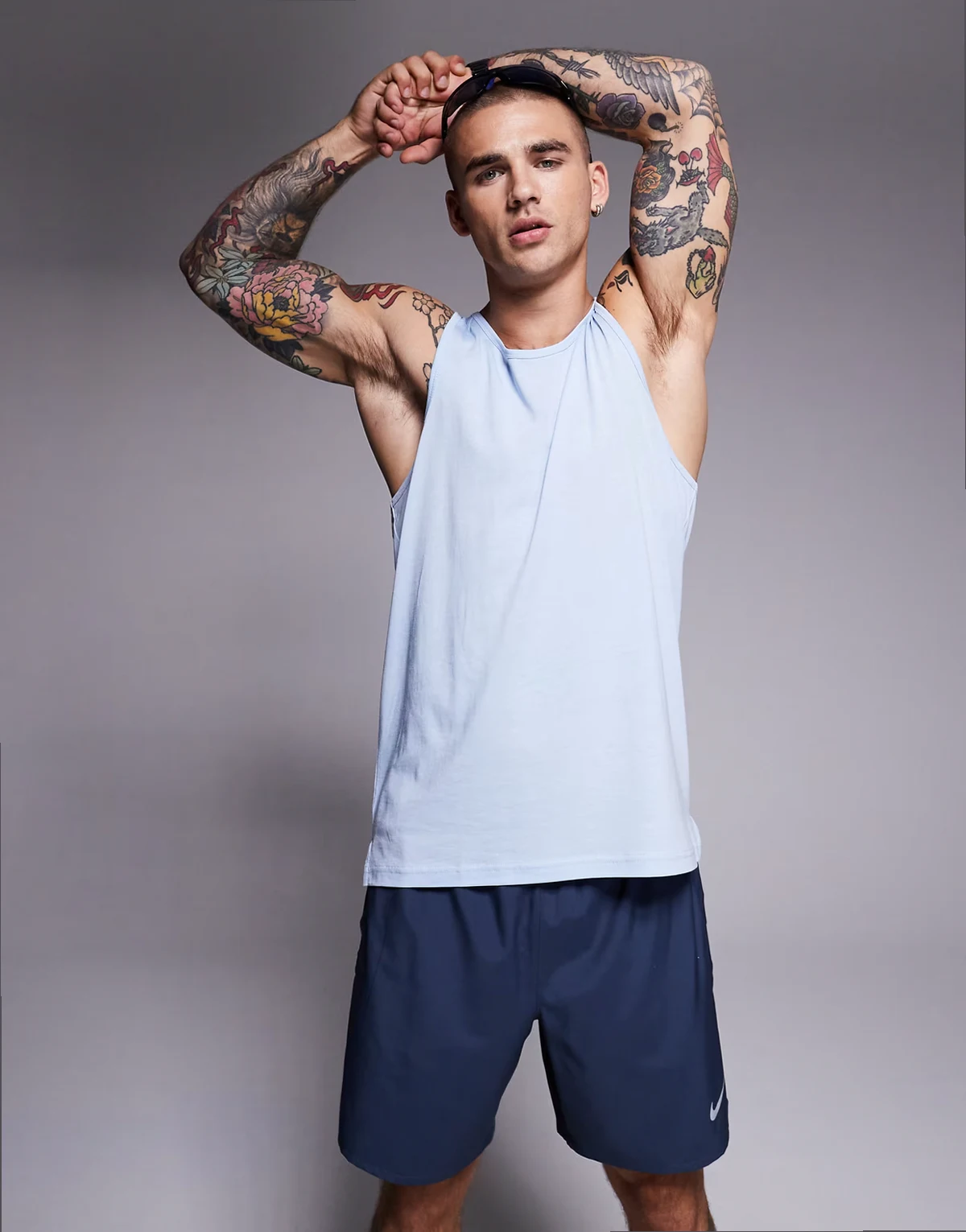 Yoga lightweight quick dry performance racer back tank in sky blue