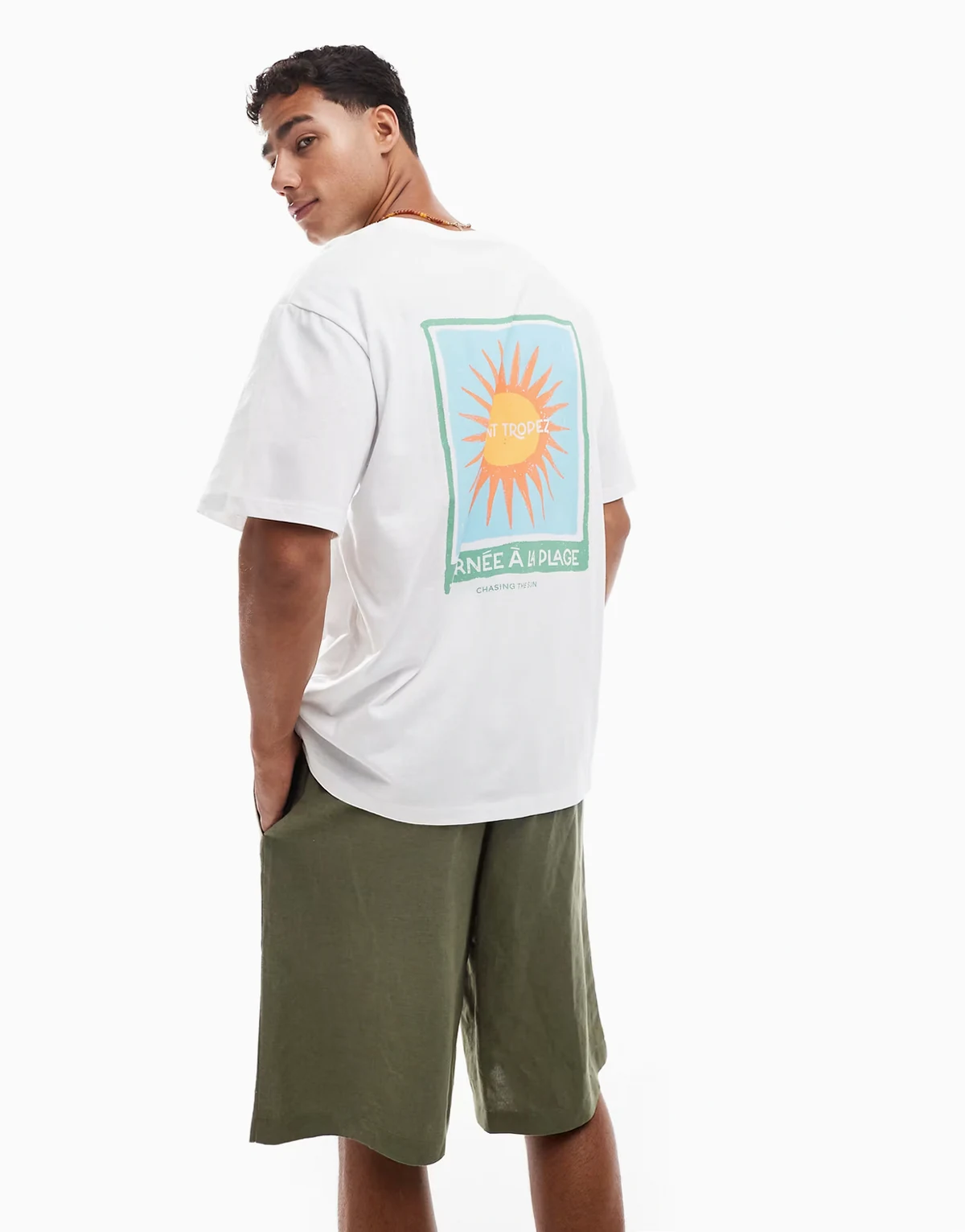 oversized T-shirt with saint tropez sun back print in white
