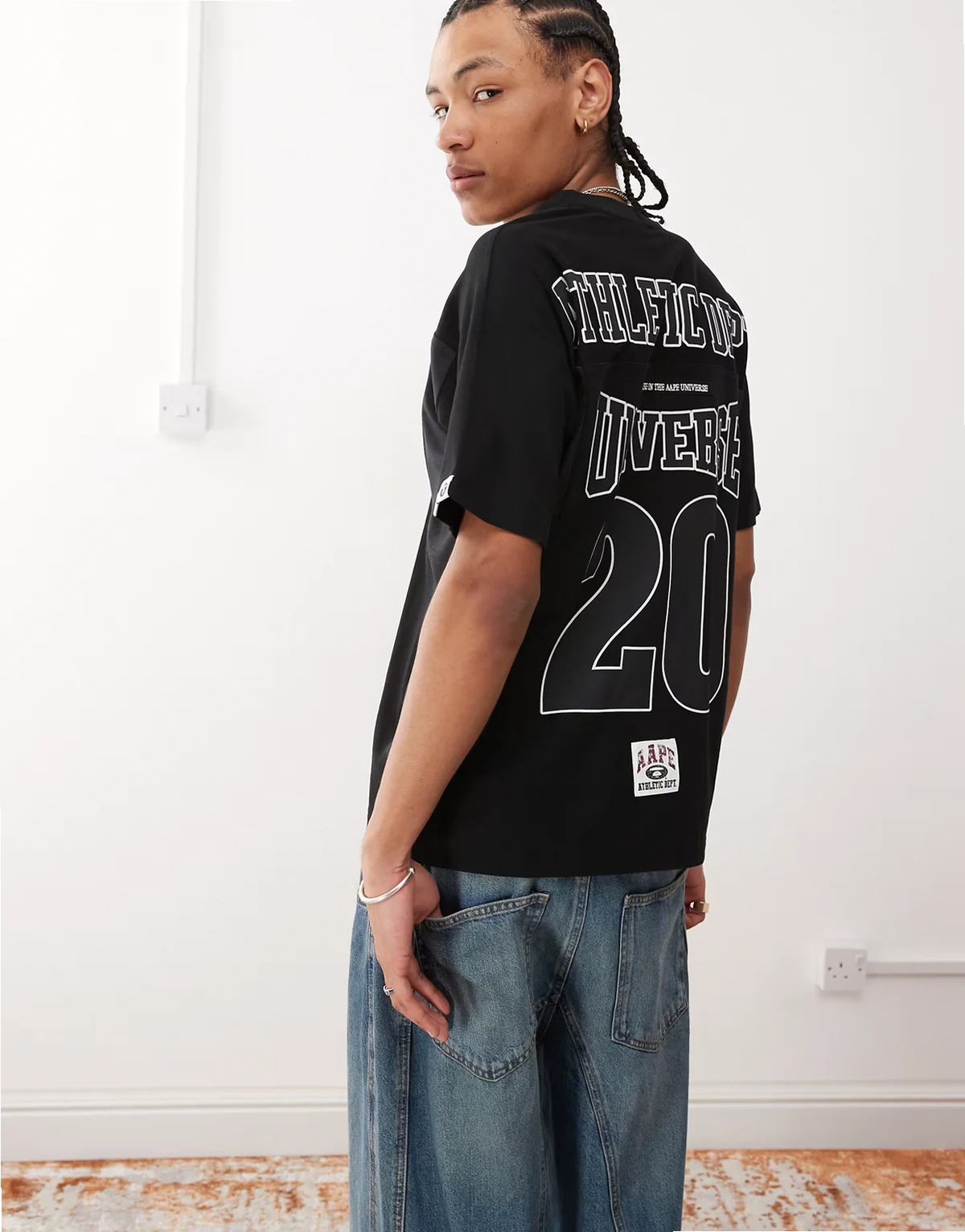 AAPE BY A BATHING APE – Sport-T-Shirt aus Jersey in Schwarz mit Logo