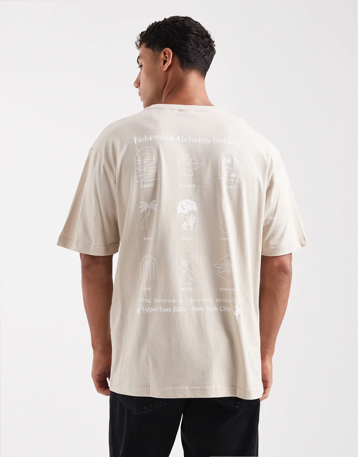 relaxed fit T-shirt with Bohemian back print in beige
