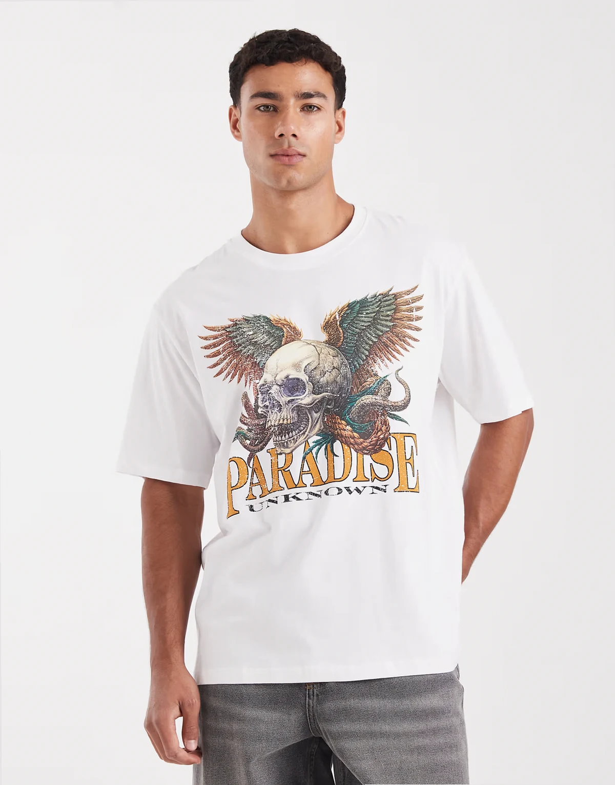 oversized T-shirt with skull print in white
