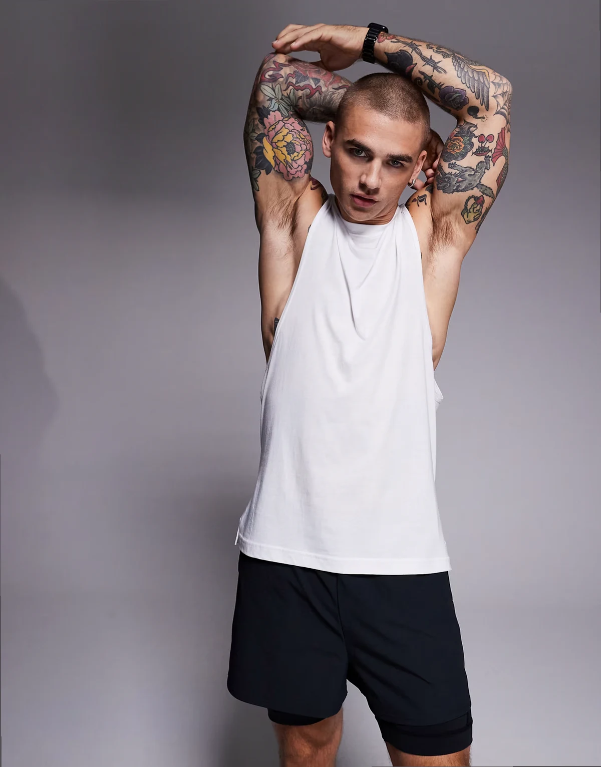 Yoga lightweight quick dry performance drop armhole tank top in white