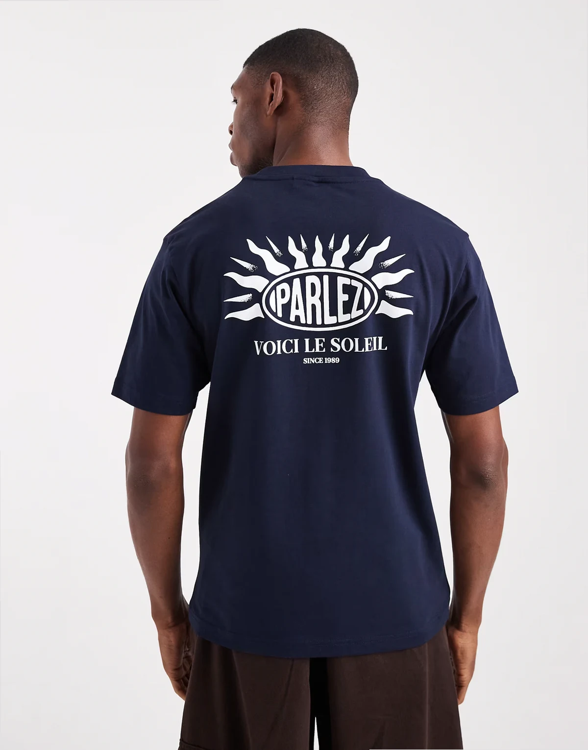 – T-Shirt in Marineblau mit Soleil-Logografik und Rückenprint