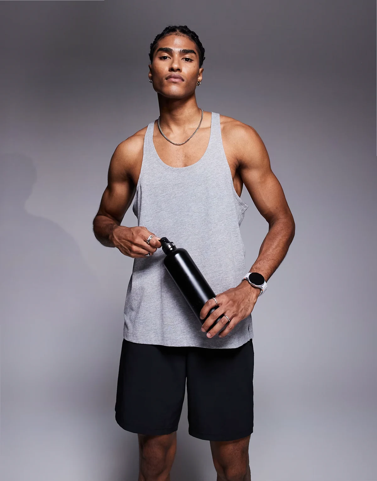 Icon cotton stringer tank top with quick dry finish in heather gray