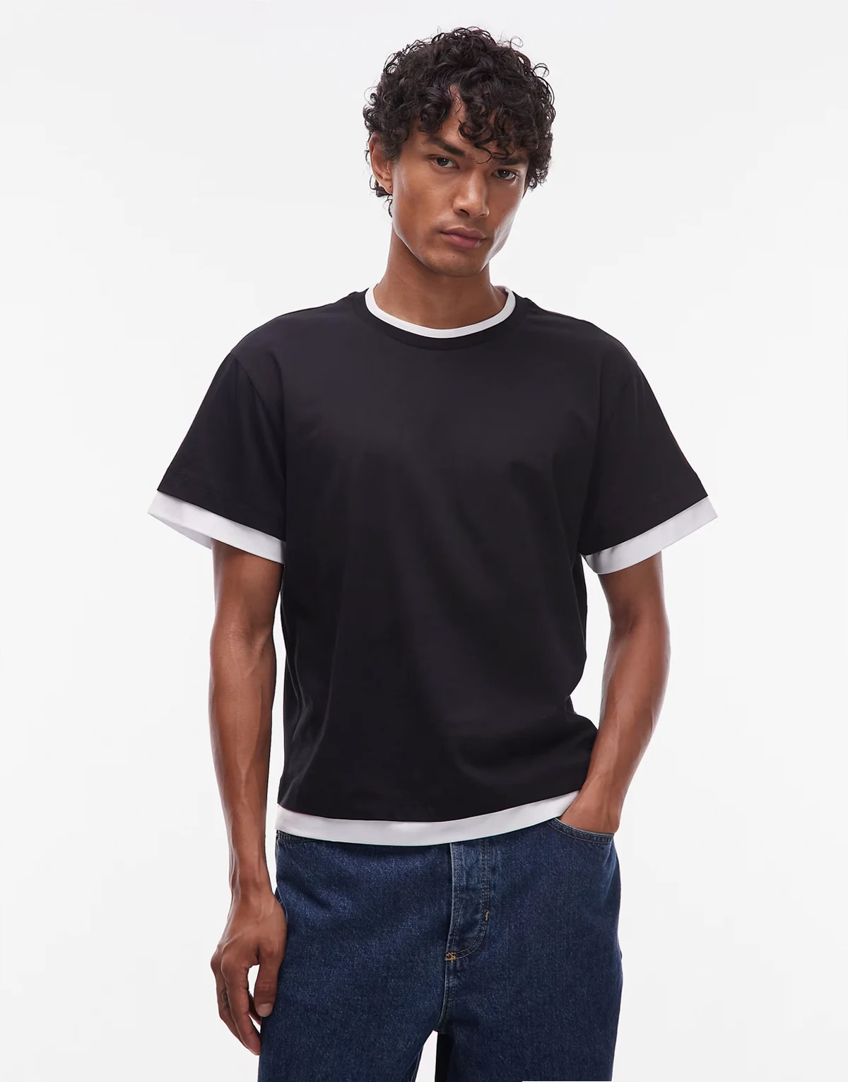 double layer T-shirt in black