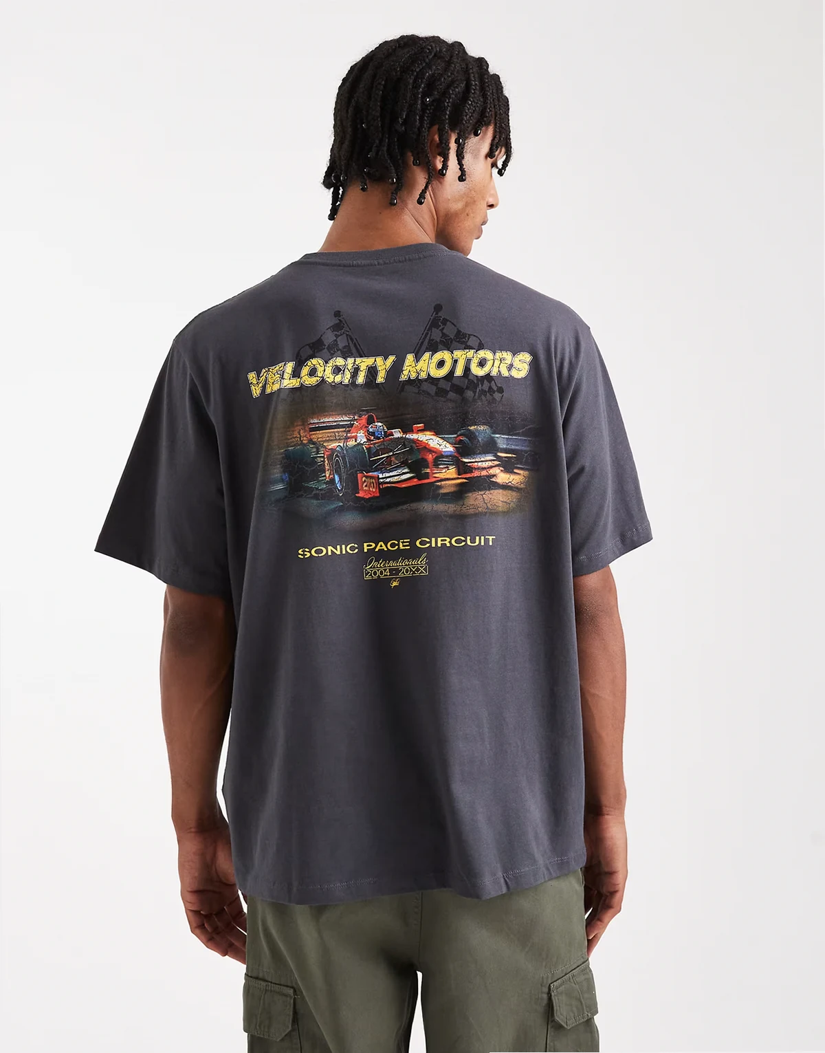 oversize T-shirt with car back print in gray