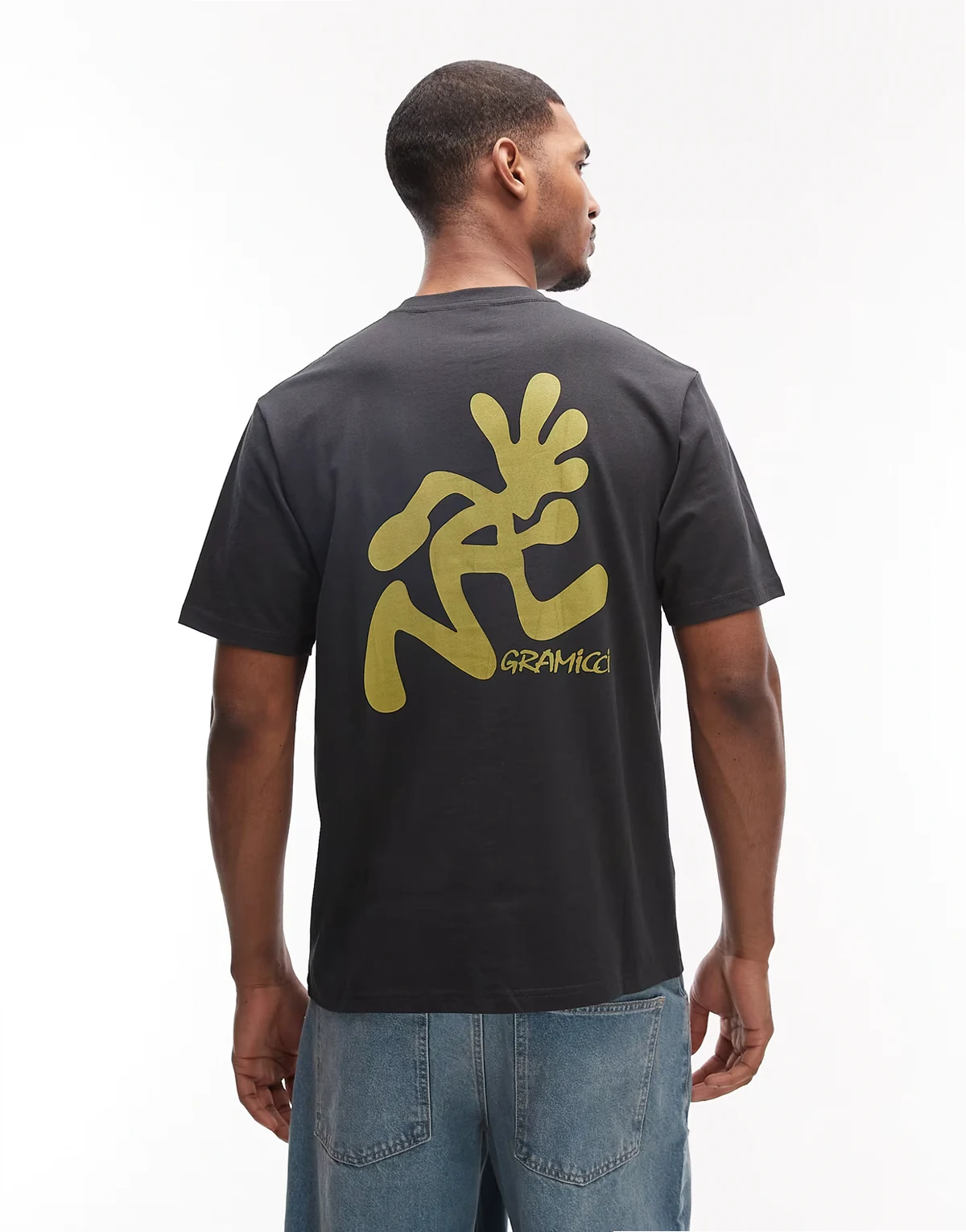 running man short sleeve tee with back and chest graphic in black