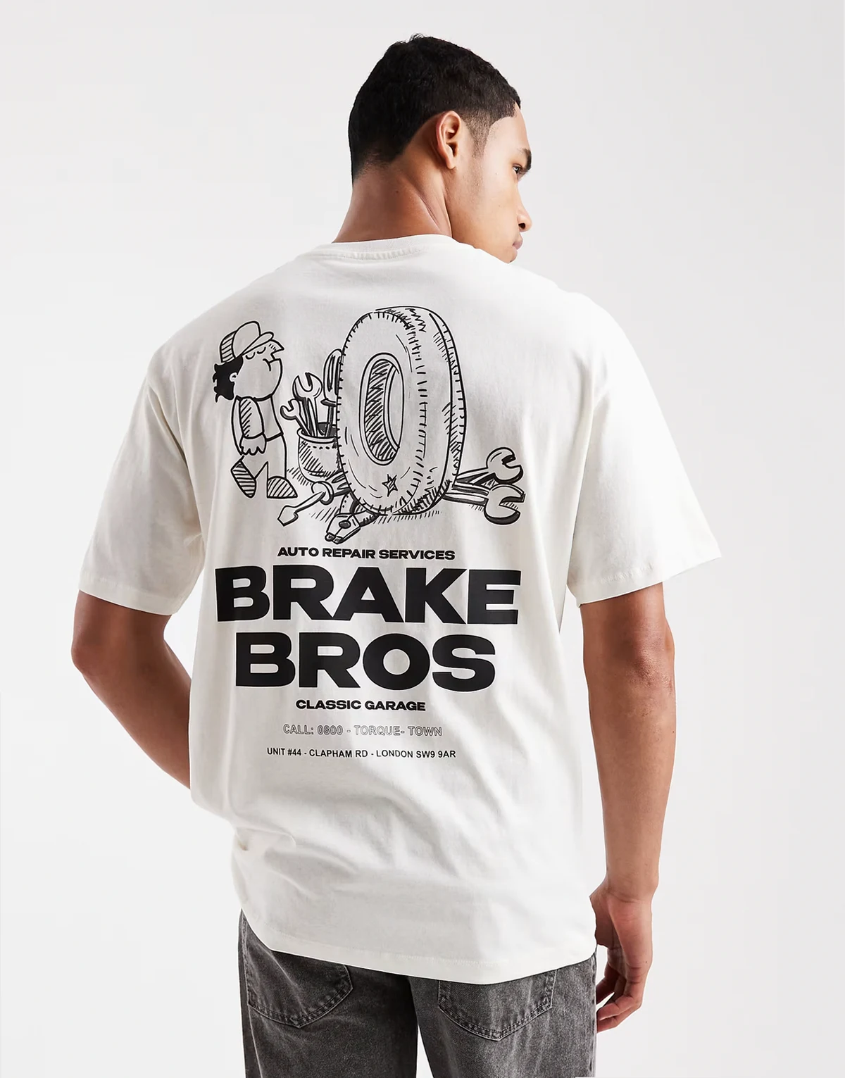 oversized t-shirt with brake bros print in off white
