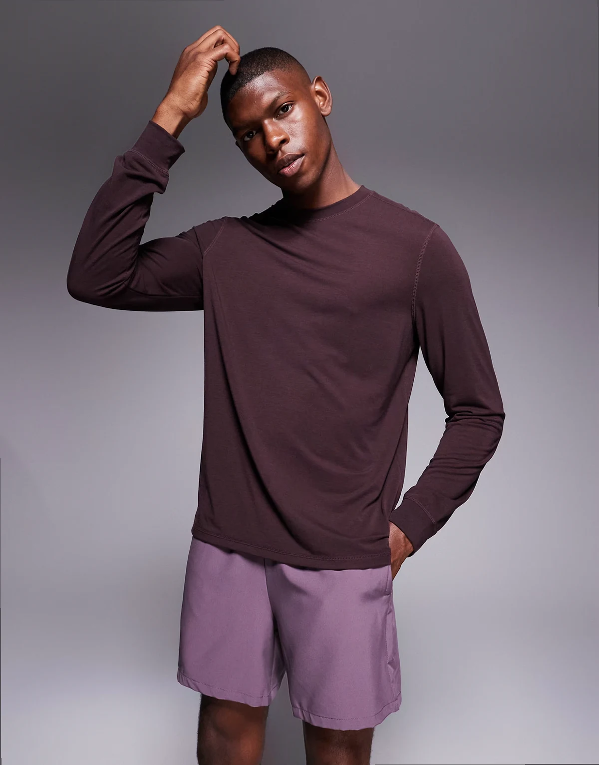 quick dry performance jersey long sleeve training top in dark burgundy