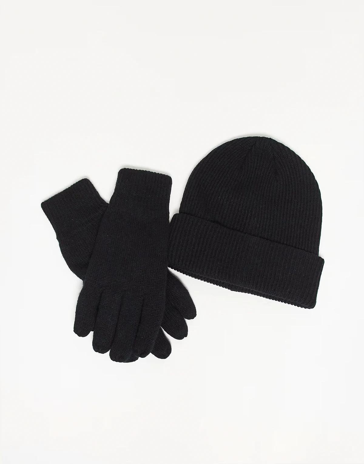 – Zestaw podarunkowy z czapką beanie i rękawiczkami z mieszanki wełny w czarnym kolorze