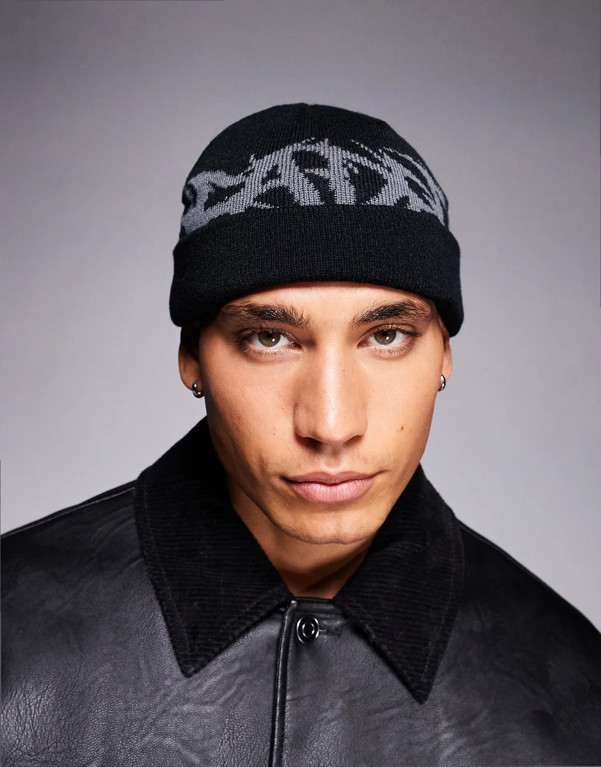 gothic skull beanie in dark gray