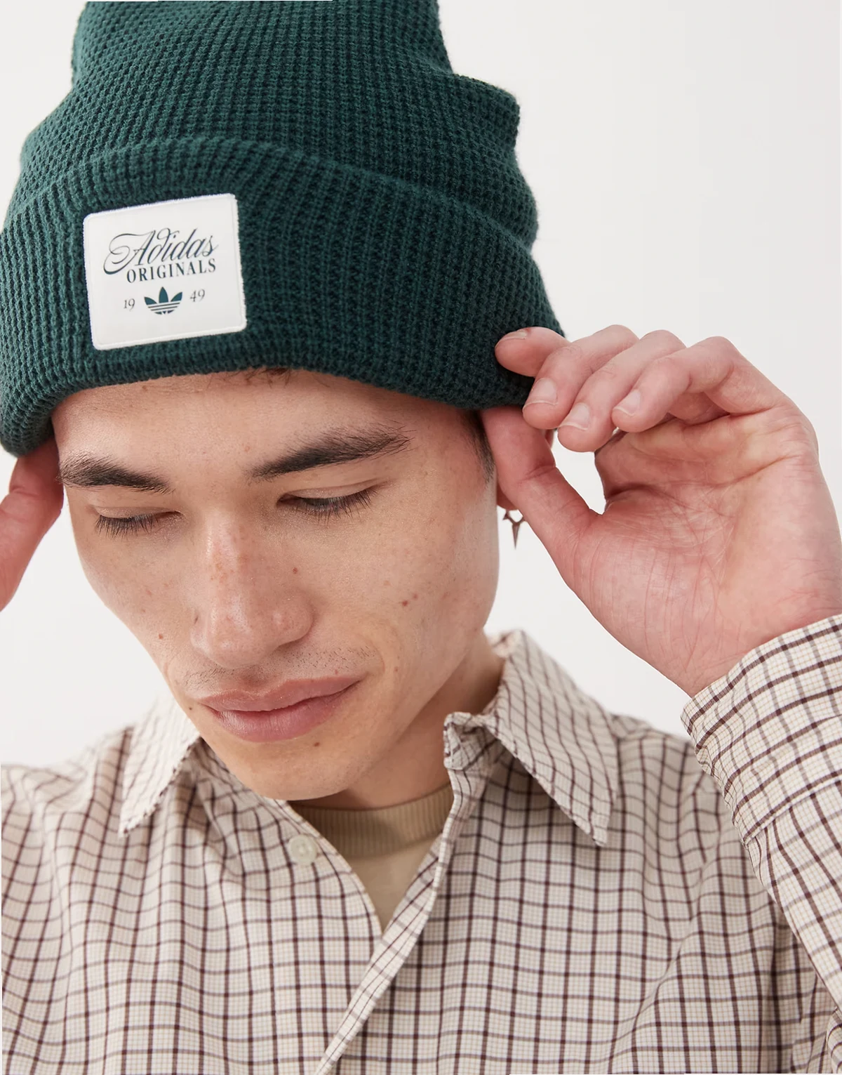 Unisex waffle knit beanie in dark green