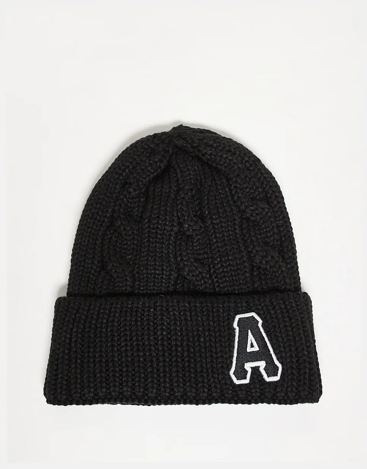 AAPE by A Bathing Ape – Czarna czapka beanie z dzianiny o warkoczowym splocie