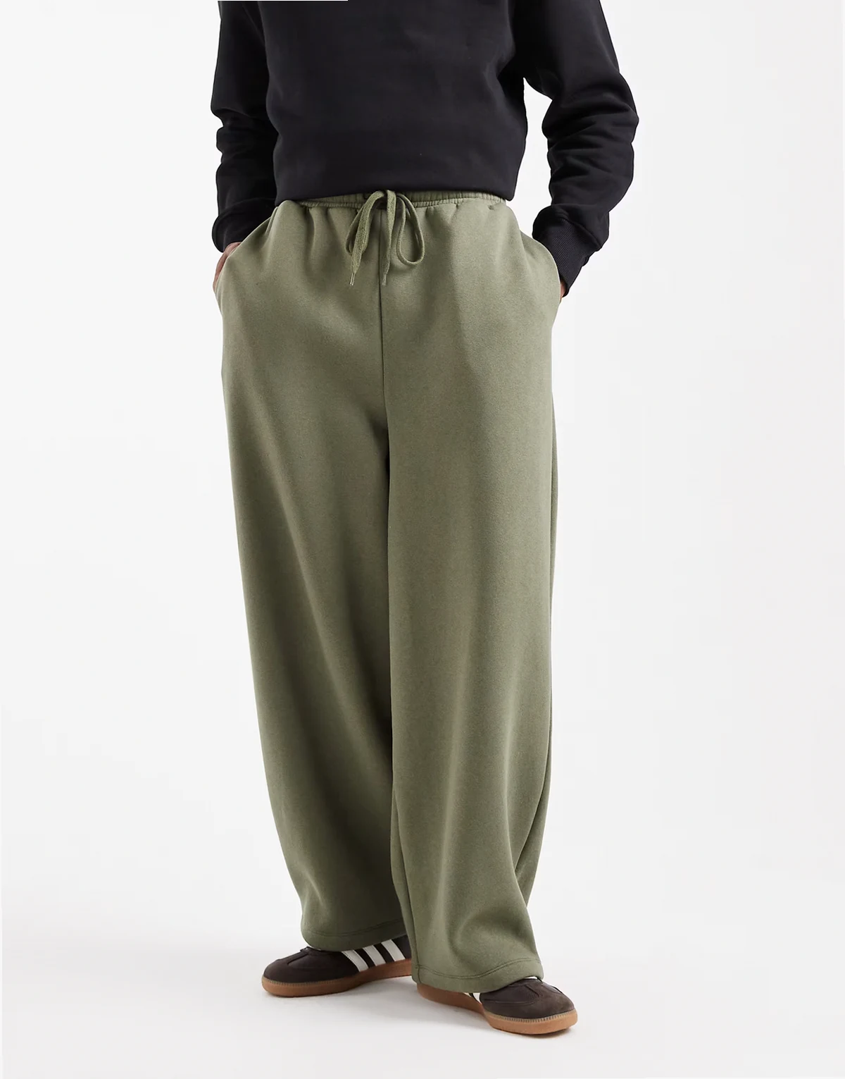 loose sweatpants in khaki