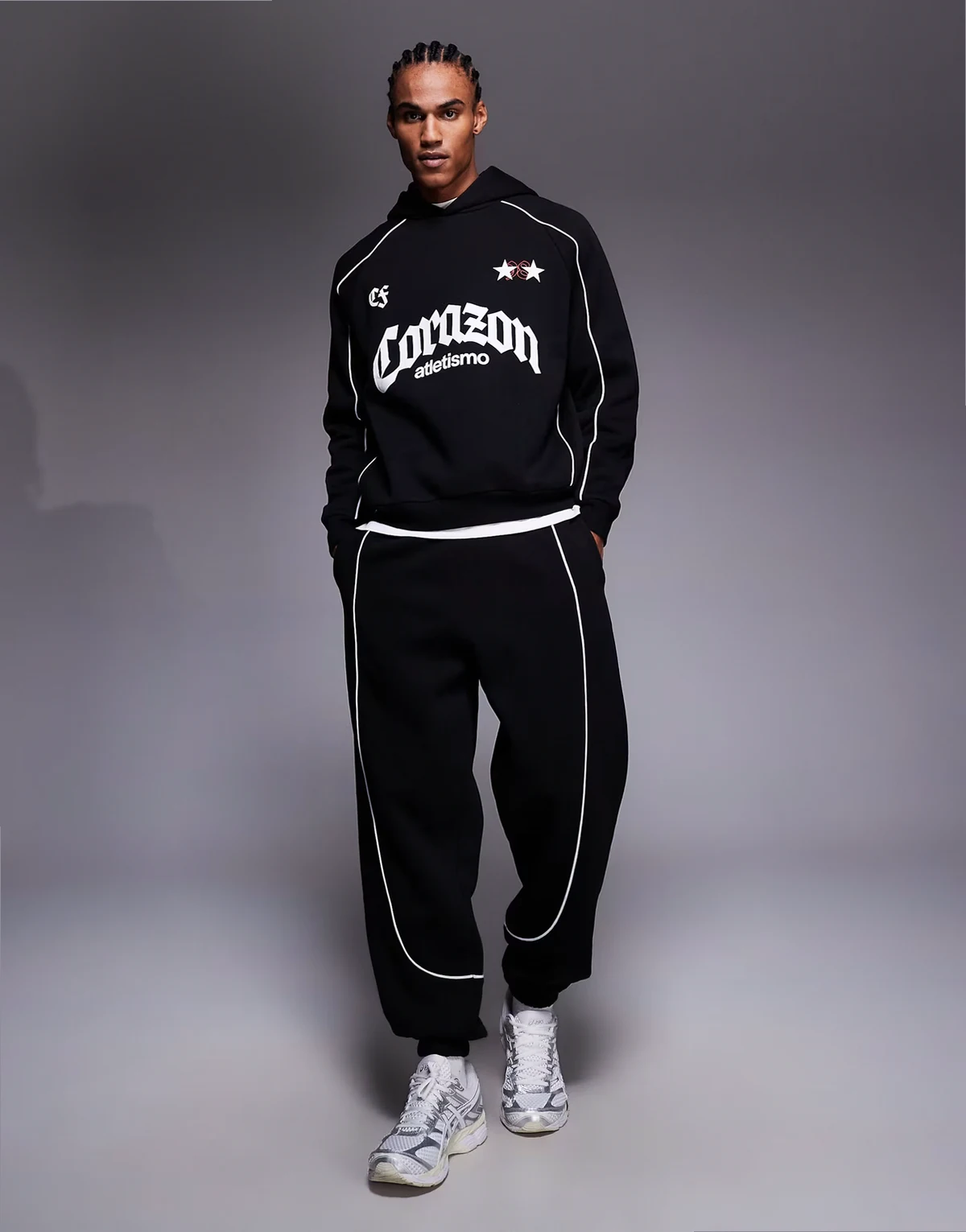 oversized sweatpants with piping detail in black