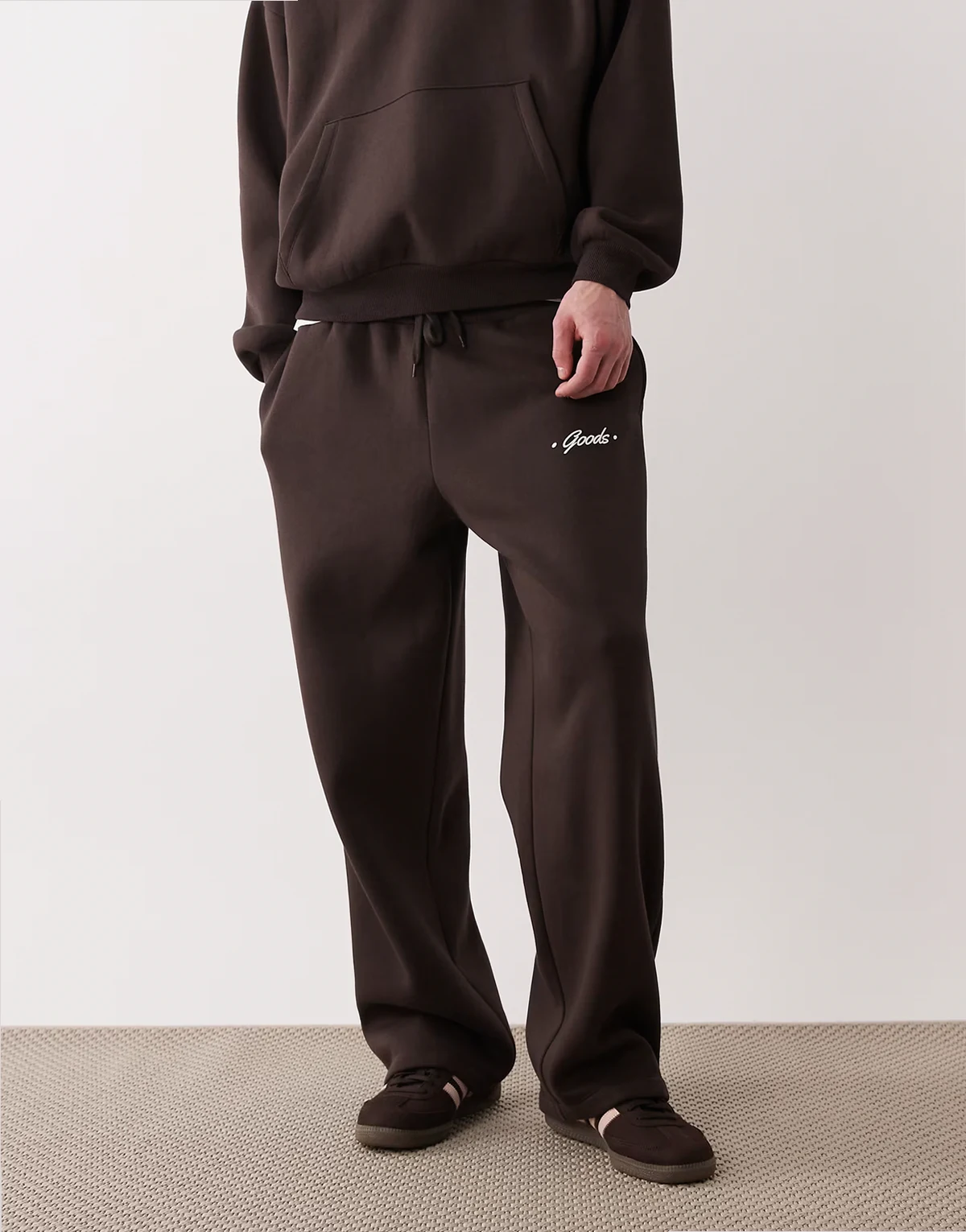 wide leg sweatpants with print detail in brown - part of a set