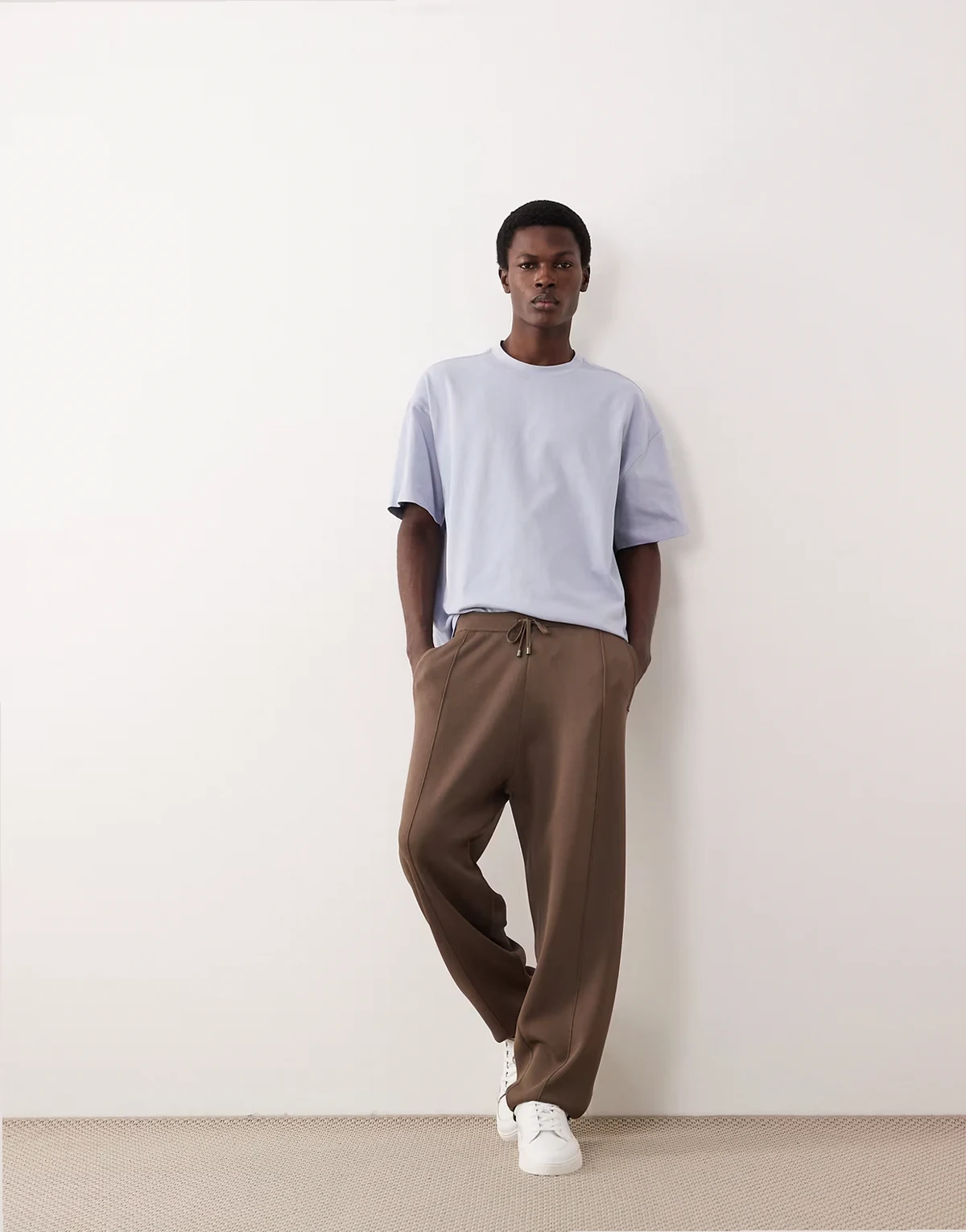 compact knit loose fit sweatpants in brown - part of a set