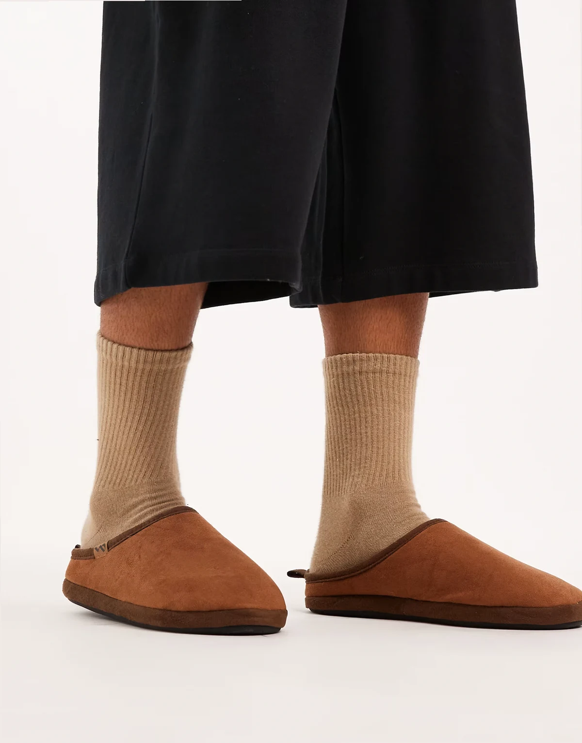 mule slippers in tan