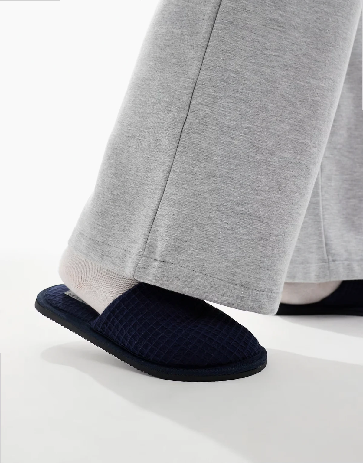 mule slippers in navy waffle
