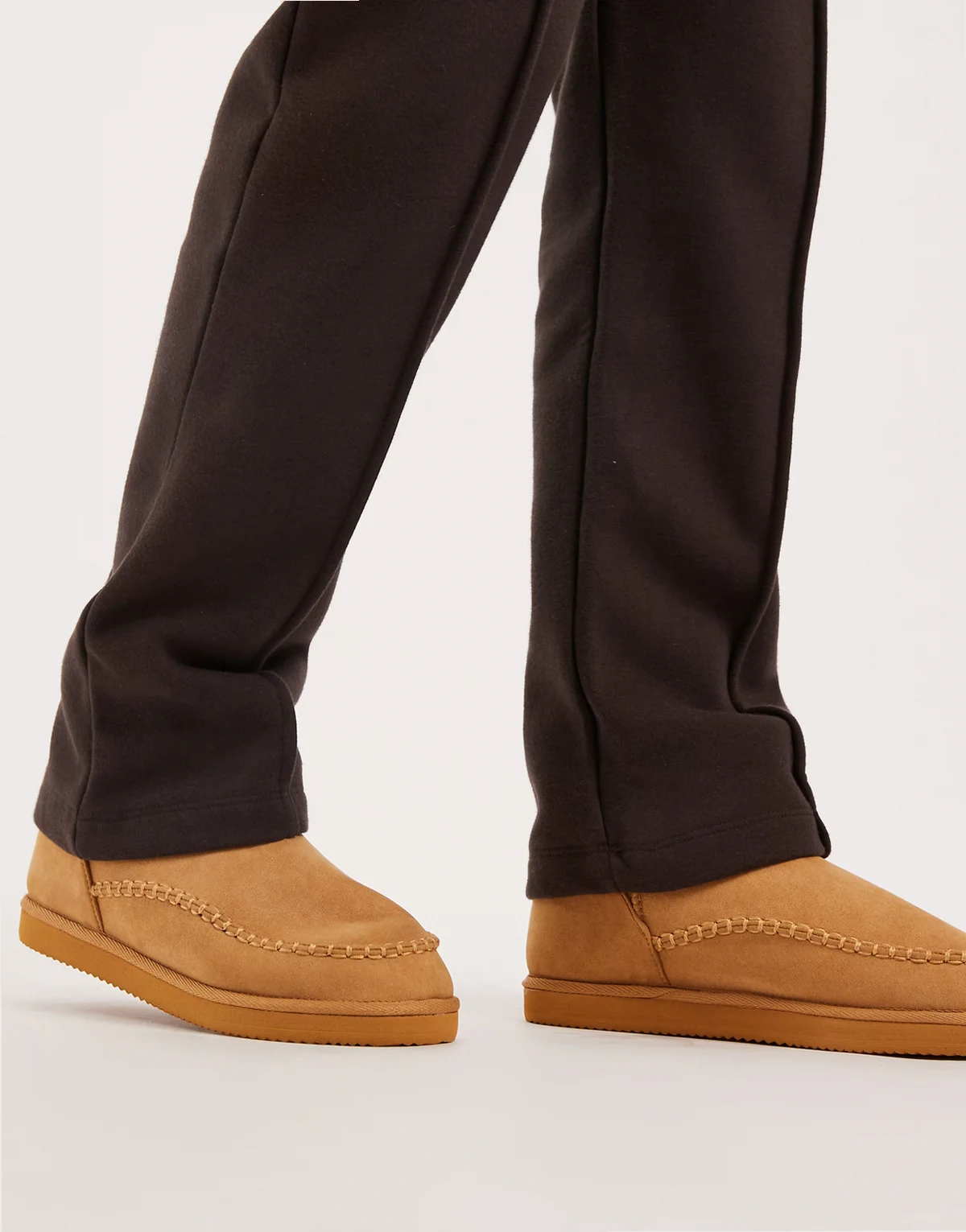 chunky faux suede slipper boot in tan