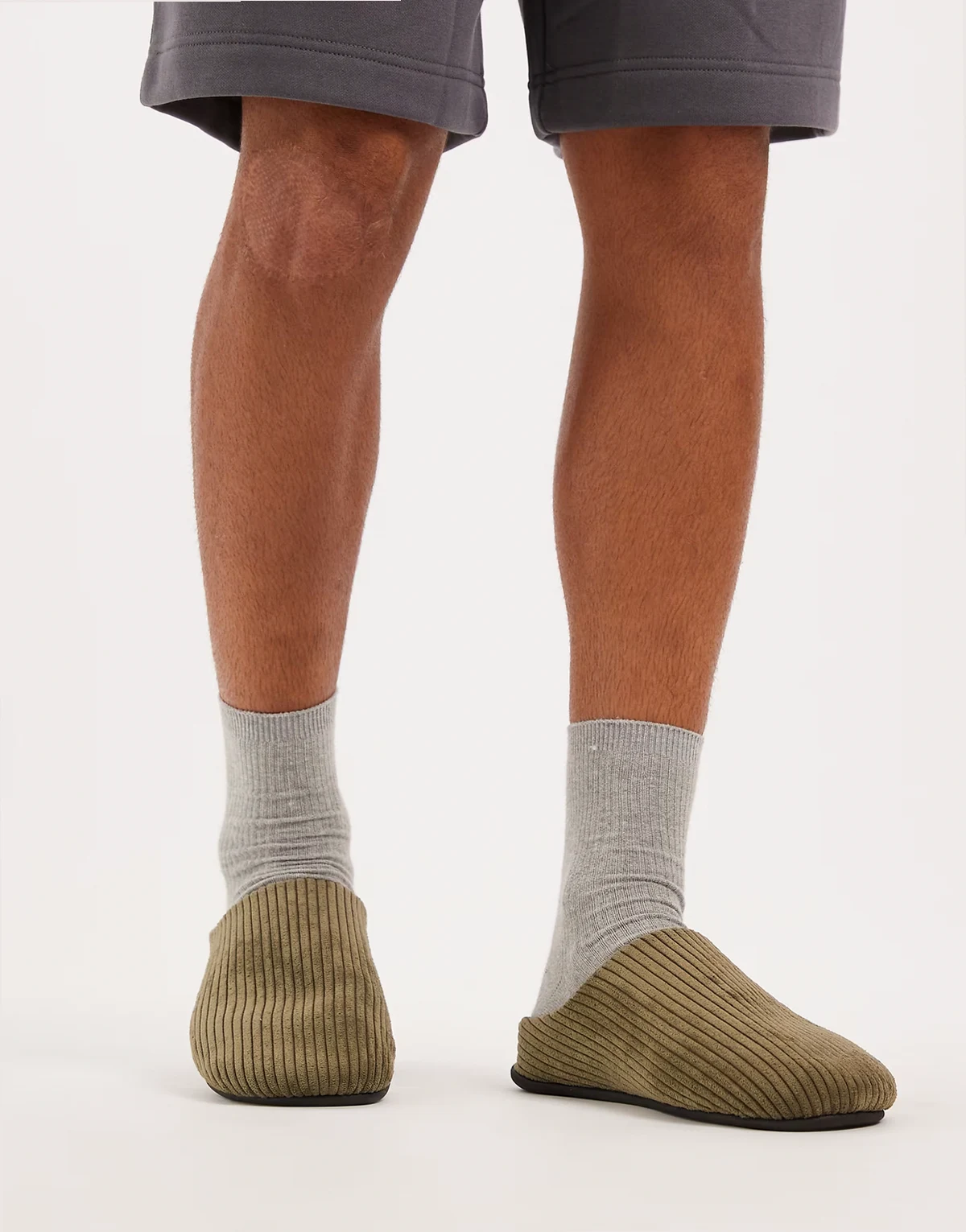 mule slippers in khaki green cord