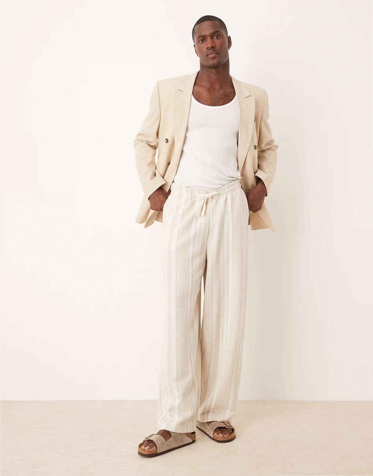 super baggy sweatpants with stripes in beige